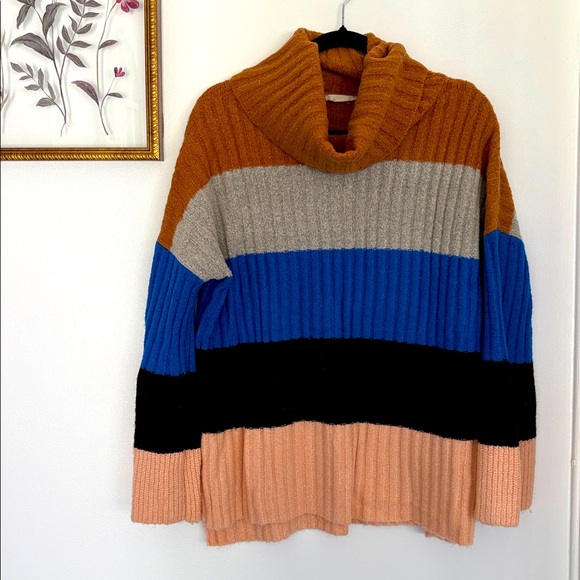 Altar’d State Color Block Stripe Cowl Neck Sweater M - Picture 1 of 5